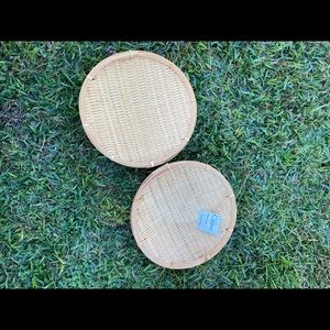 Set of 2 Wicker Rattan Round Baskets NWT